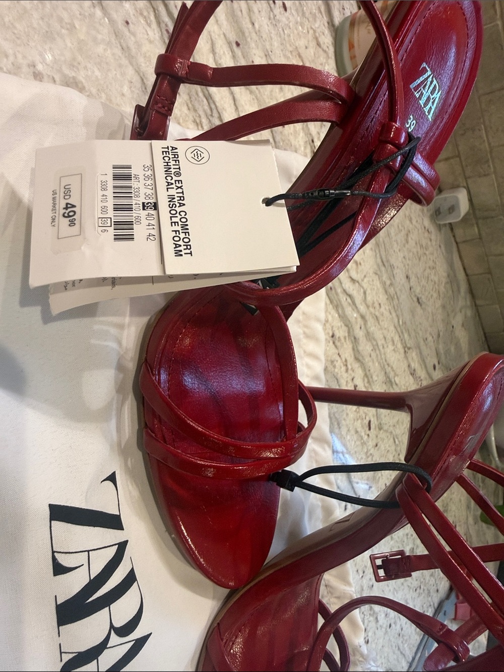 Zara Burgundy Strappy Stiletto Sandals Brand New